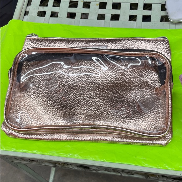 bebe Metallic Pink Cosmetic Bag with Clear Pocket - Picture 1 of 8